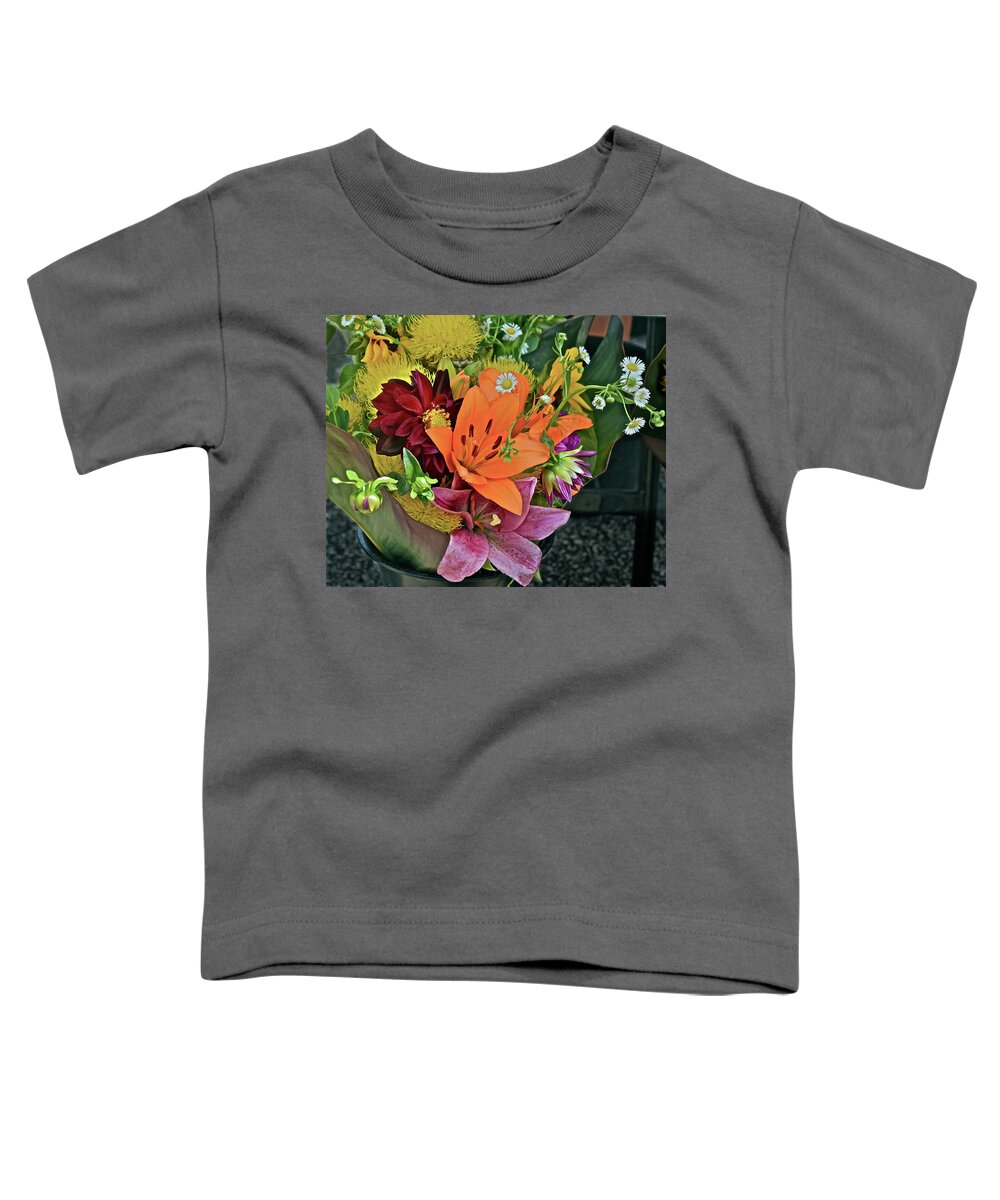 Lilies:flowers;farmers' Market: Toddler T-Shirt featuring the photograph 2019 Monona Farmers' Market July Bouquet 2 by Janis Senungetuk