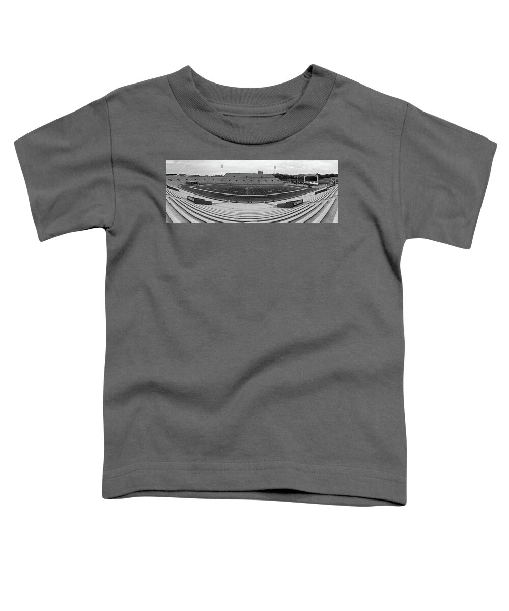 Kansas Jayhawks Stadium Toddler T-Shirt featuring the photograph Kansas Jayhawks football stadium in black and white #3 by Eldon McGraw