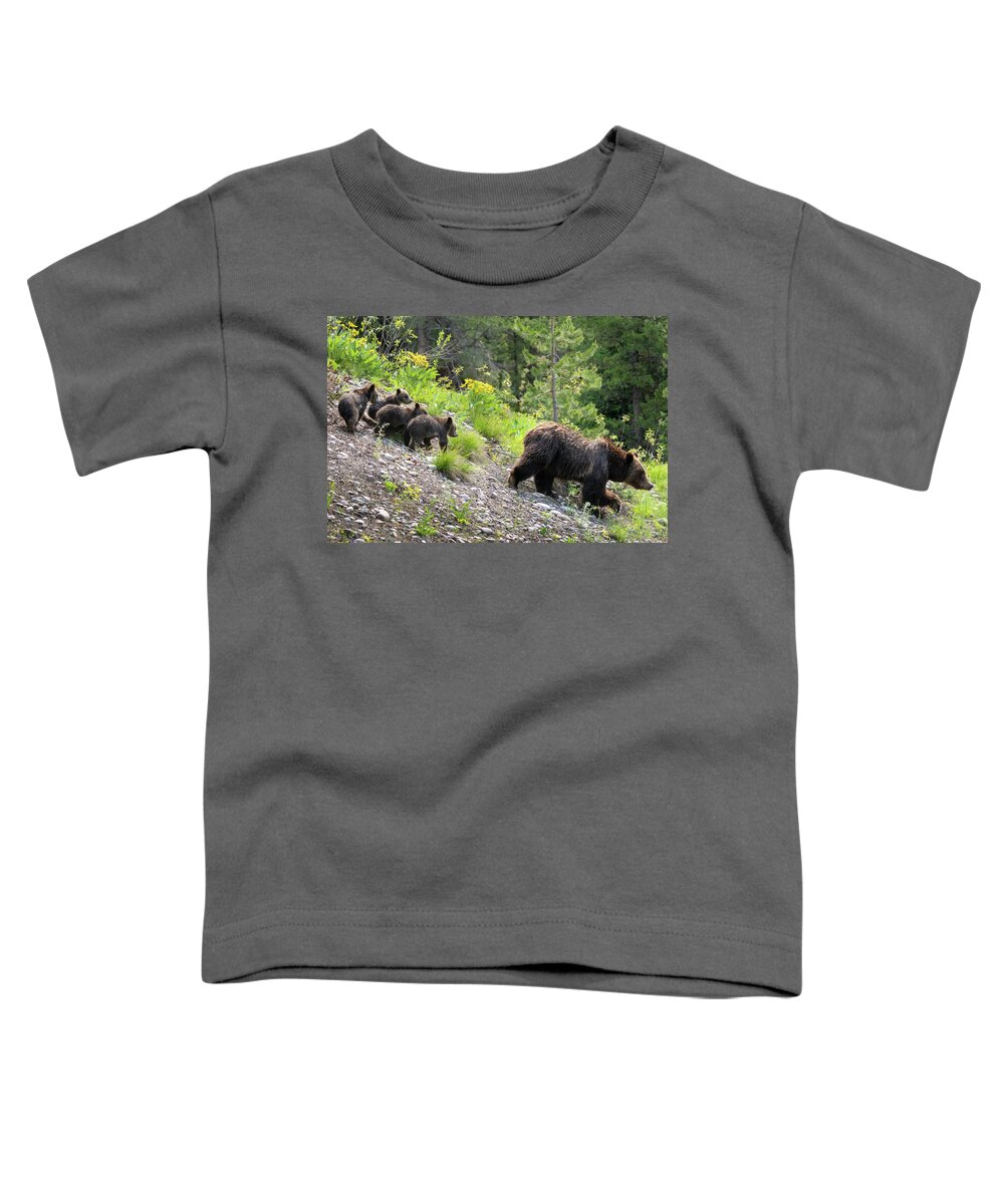 Bear Toddler T-Shirt featuring the photograph 4 Cubs with Mama Grizzly Bear #399 by Wesley Aston