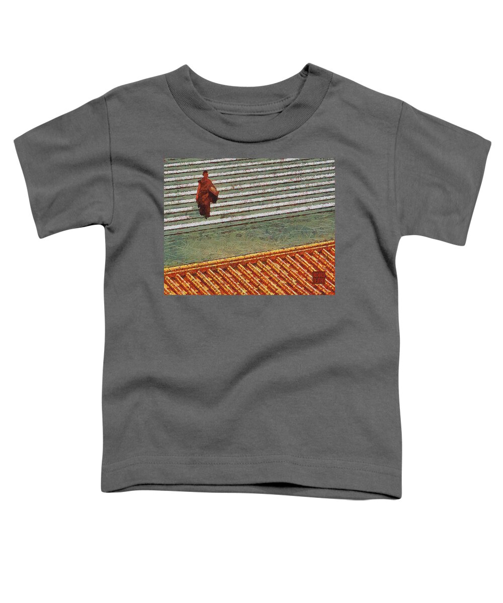 Architecture Toddler T-Shirt featuring the mixed media 671 Temple Steps Tiles Monk, Fo Guang Shan Monastery, Kaohsiung, Taiwan by Richard Neuman Abstract Art