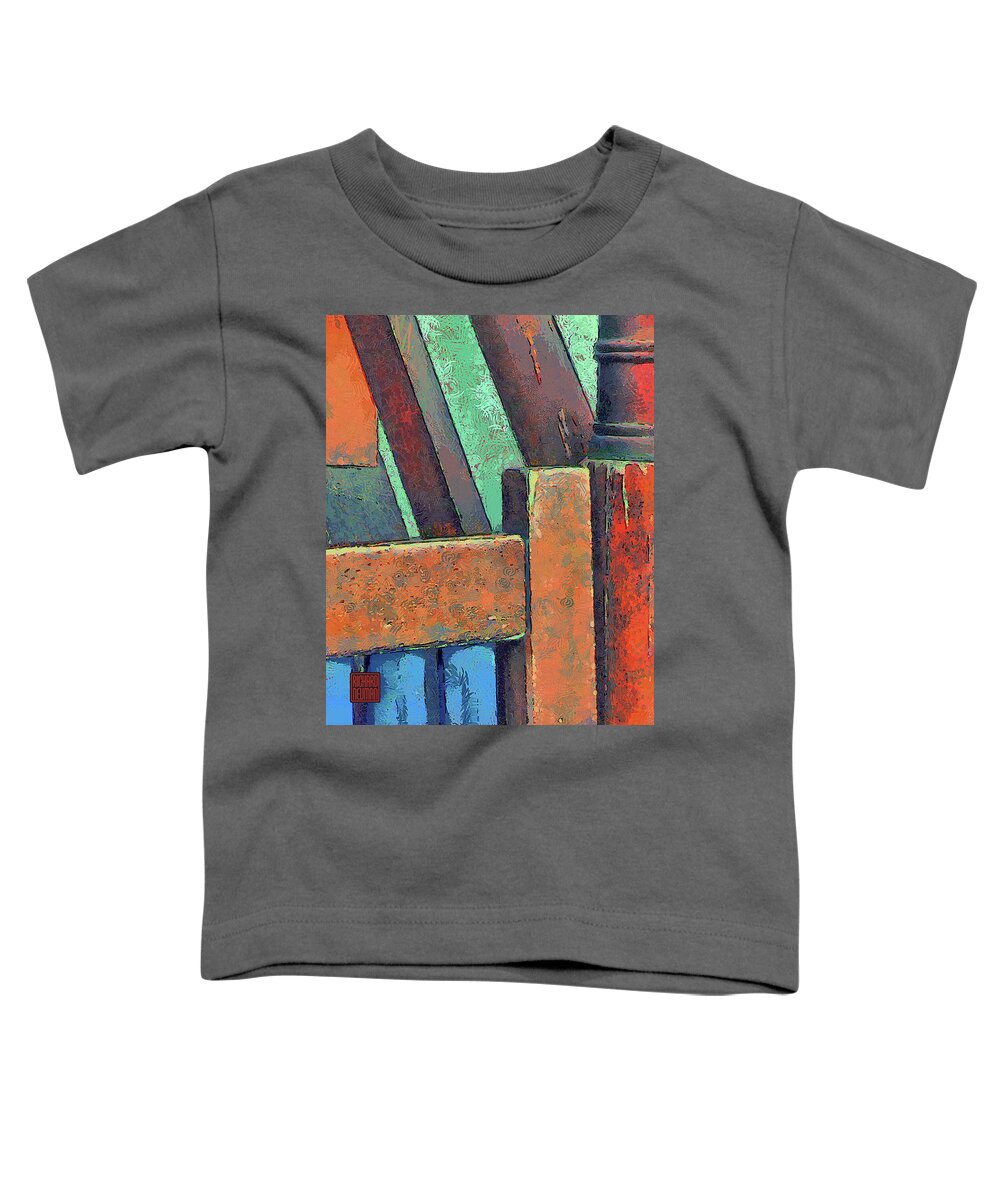 Architecture Toddler T-Shirt featuring the mixed media 733 Blue Orange Wood Heian Shrine, Kyoto, Japan by Richard Neuman Abstract Art