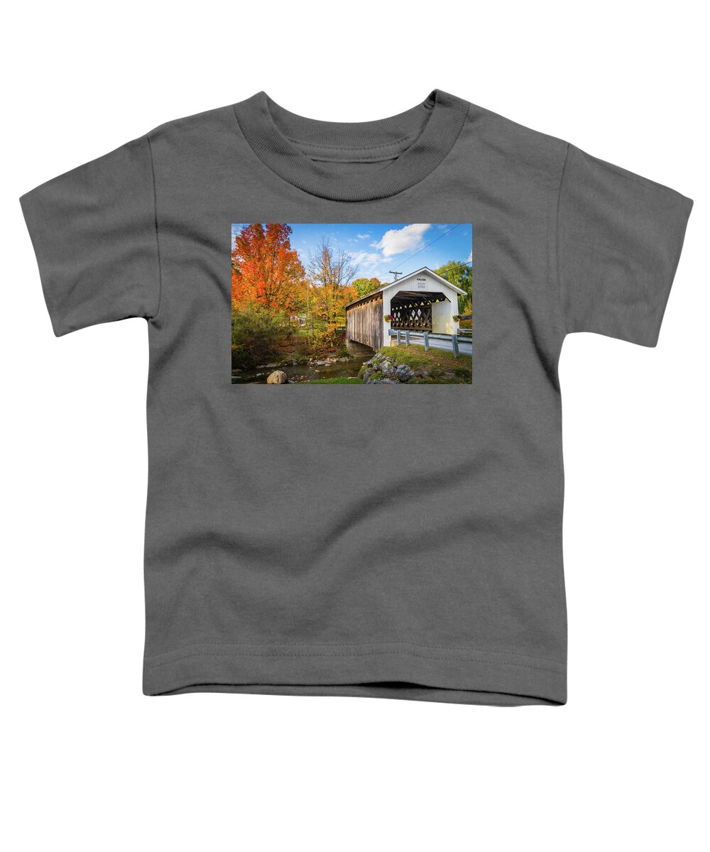 Covered Bridge Toddler T-Shirt featuring the photograph Autumn scene in Vermont #8 by Ann Moore