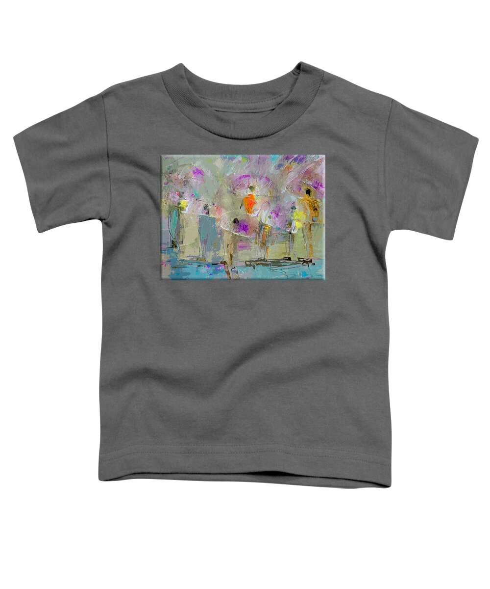 Urban Toddler T-Shirt featuring the painting A Day For Umbrella Gathering by Lisa Kaiser