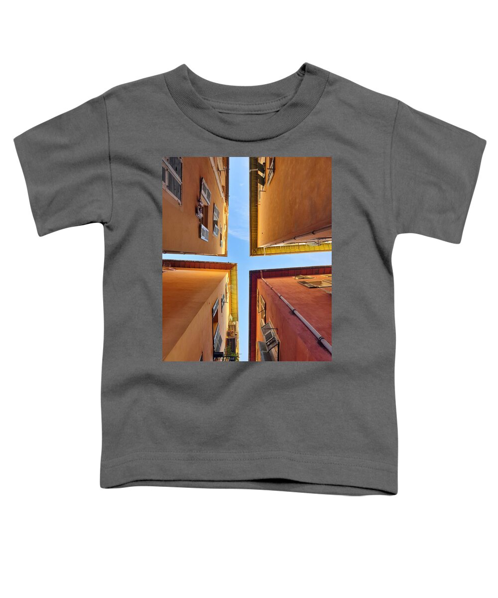 Buildings Toddler T-Shirt featuring the photograph A Sliver of Sky by Andrea Whitaker