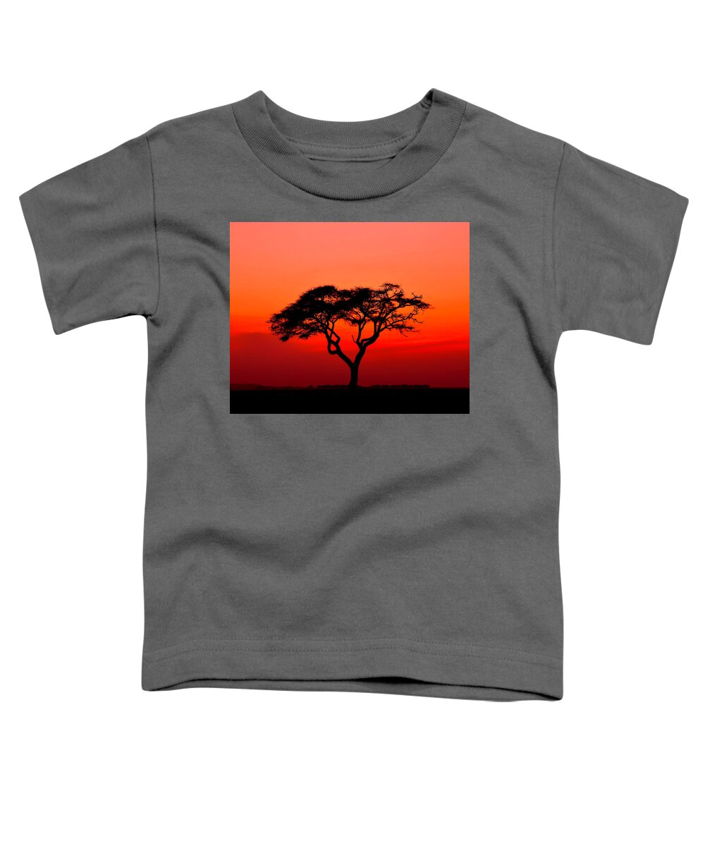 Africa Toddler T-Shirt featuring the photograph A Solitary Acacia Tree in the African Sunset by Mitchell R Grosky