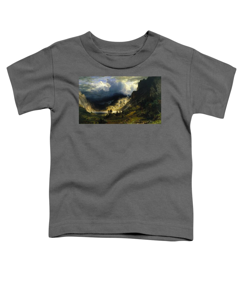 Albert Bierstadt Toddler T-Shirt featuring the painting A Storm in the Rocky Mountains, 1866 by Albert Bierstadt