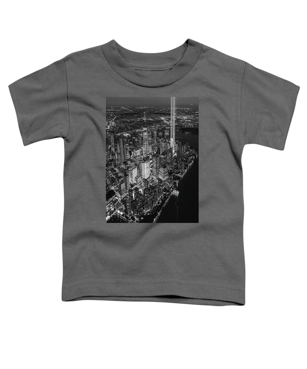 Aerial Toddler T-Shirt featuring the photograph A Tribute In light Aerial BW by Susan Candelario