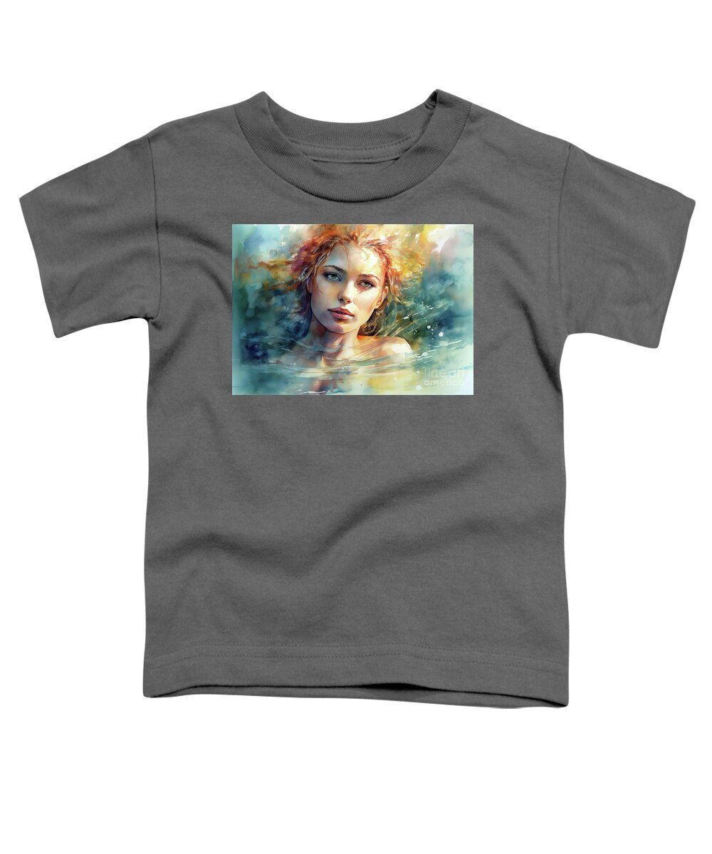 Woman Toddler T-Shirt featuring the digital art A young woman emerges from water by Odon Czintos