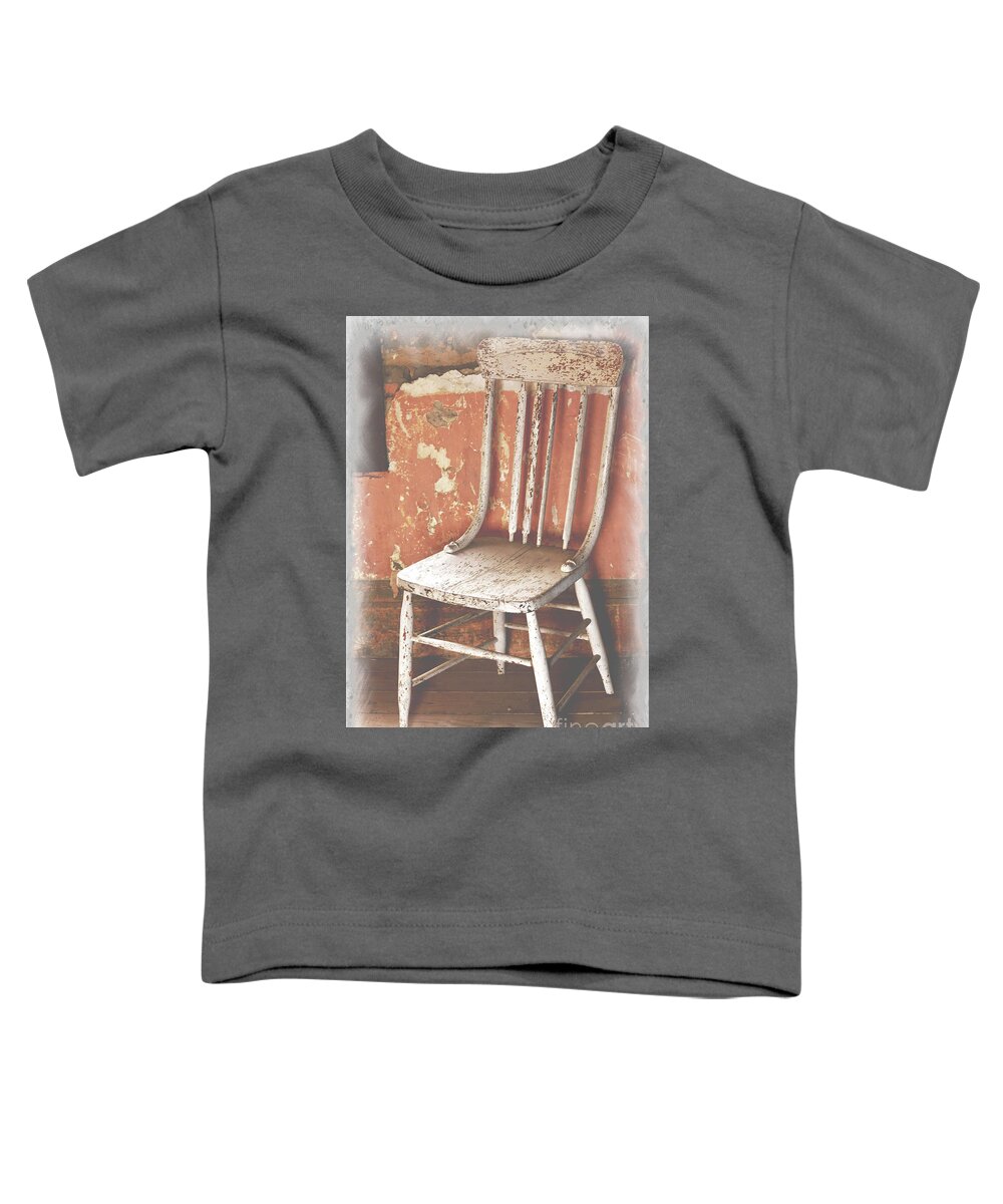 Chair Toddler T-Shirt featuring the mixed media Abandoned Chair, Remnant Wall by Kae Cheatham