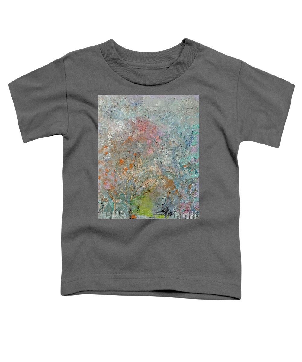Landscape Toddler T-Shirt featuring the painting Abstract Landscape with Fence by Lisa Kaiser