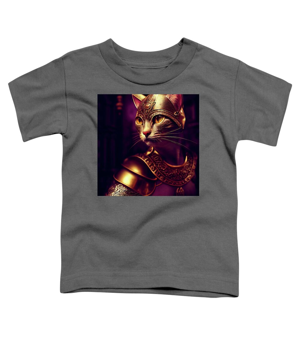 Cat Warriors Toddler T-Shirt featuring the digital art Adonna the Tabby Cat Warrior by Peggy Collins