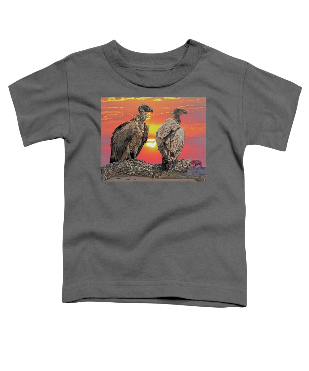 African Vultures Toddler T-Shirt featuring the digital art AFRICAN VULTURES AT SUNSET cps by Larry Linton