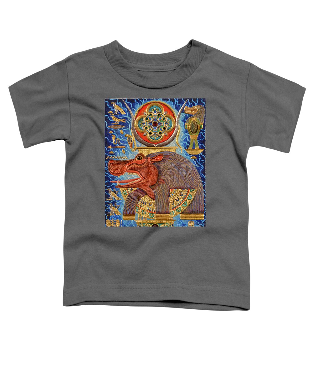 Ancient Toddler T-Shirt featuring the mixed media Akem-Shield of Taweret Who Belongs to the Doum Palm by Ptahmassu Nofra-Uaa