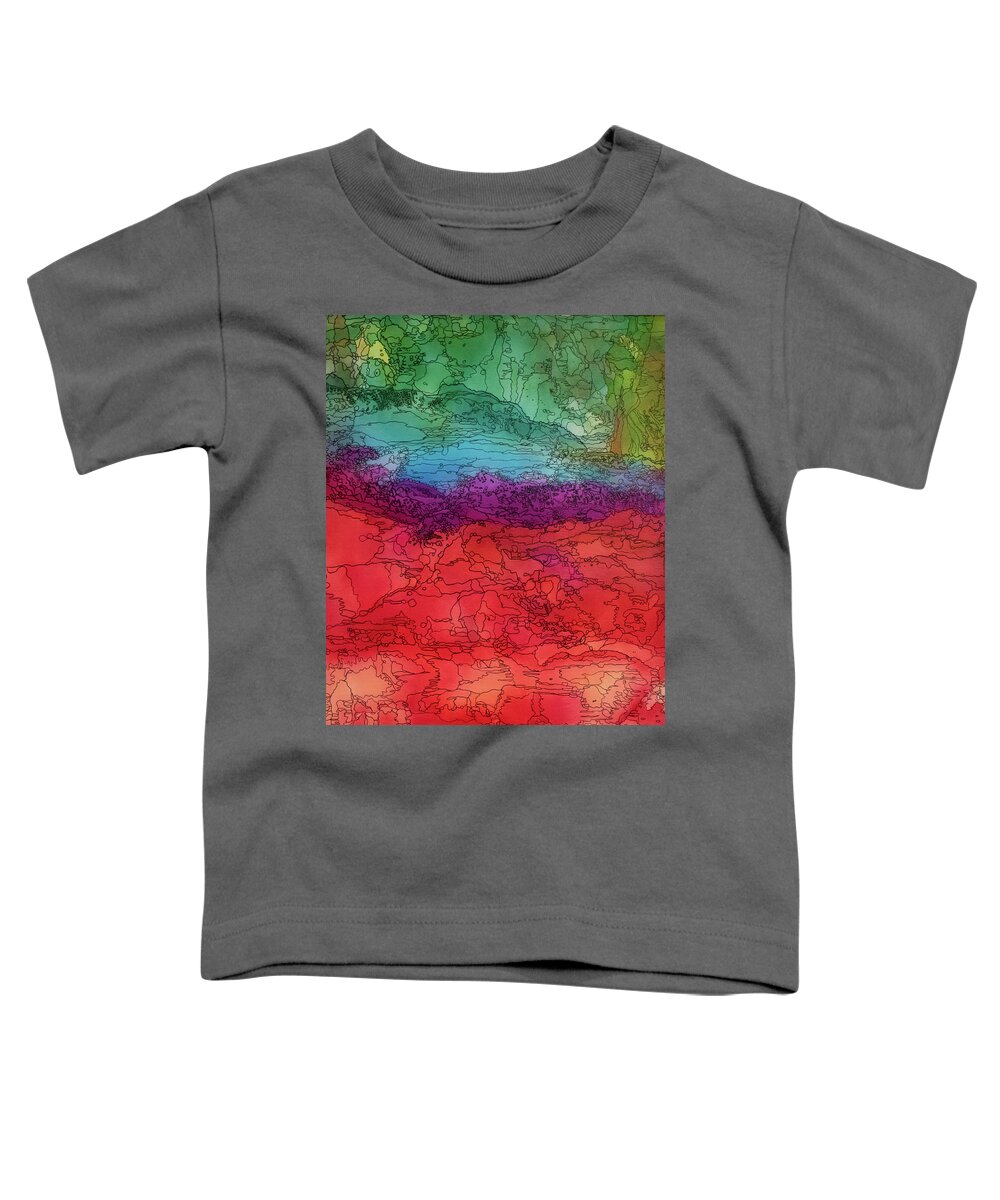 Red Toddler T-Shirt featuring the mixed media Alcohol Landscape by Aimee Bruno
