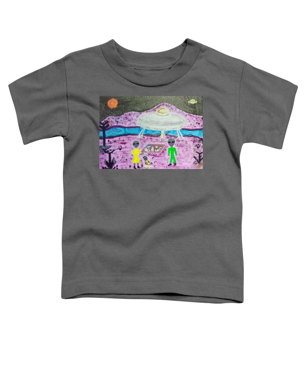Alien Toddler T-Shirt featuring the painting Alien Pick-nick by David Westwood