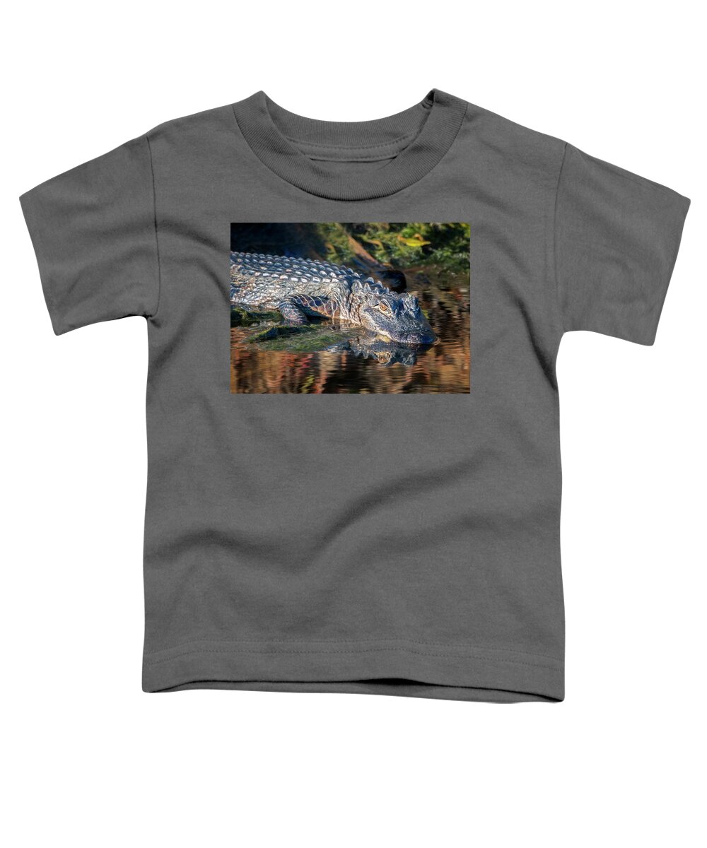 Alligator Toddler T-Shirt featuring the photograph Alligator Reflections by Jaki Miller