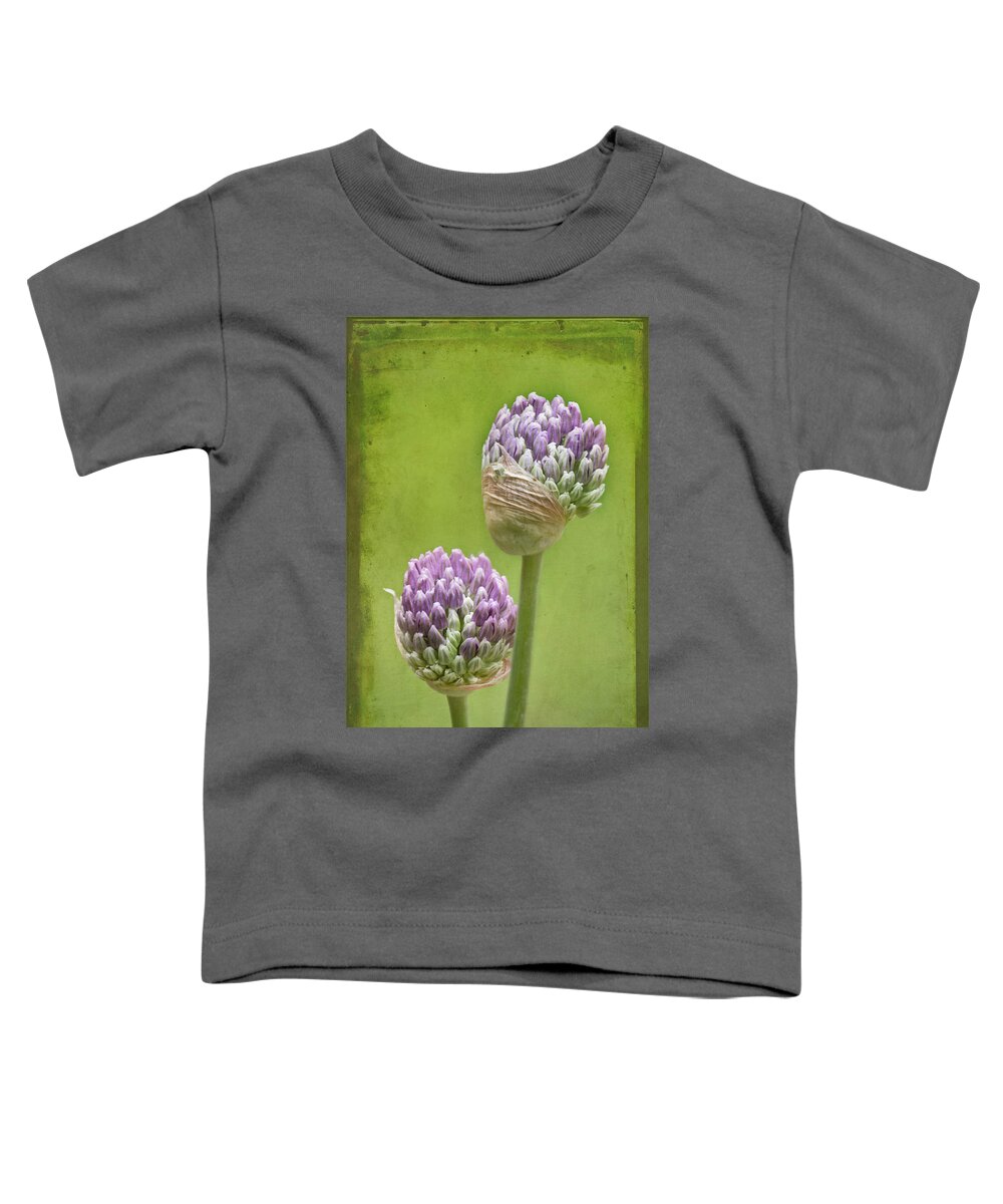 Onion Flower Toddler T-Shirt featuring the photograph Allium Arrives by Peg Runyan