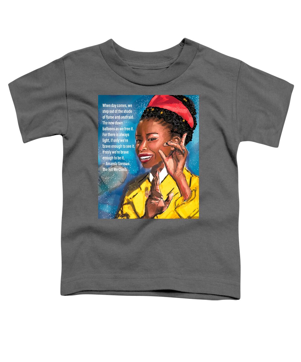 Amanda Gorman Toddler T-Shirt featuring the mixed media Amanda Gorman 2 by Eileen Backman