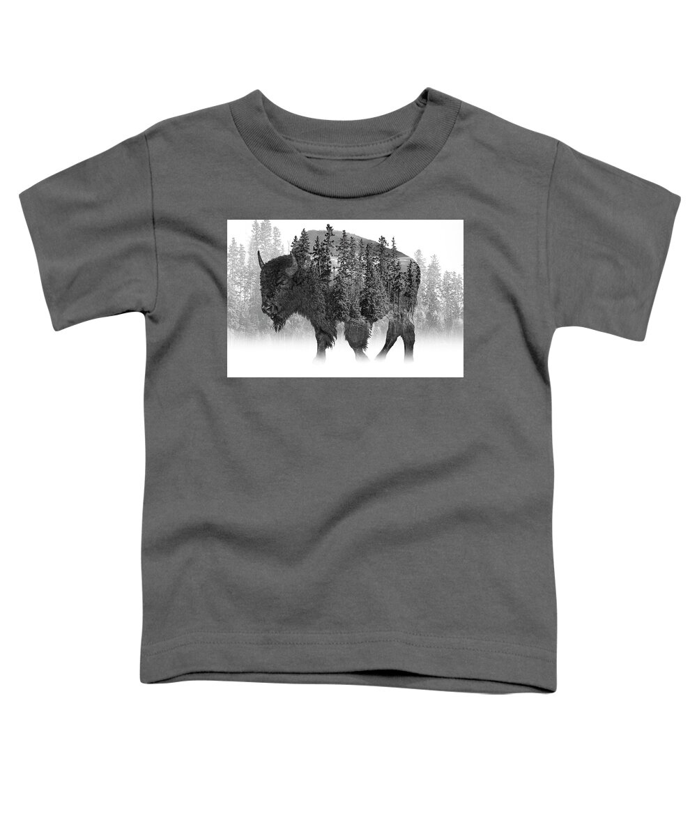 Buffalo Toddler T-Shirt featuring the photograph American Buffalo Black and White Fine Art by Randall Nyhof