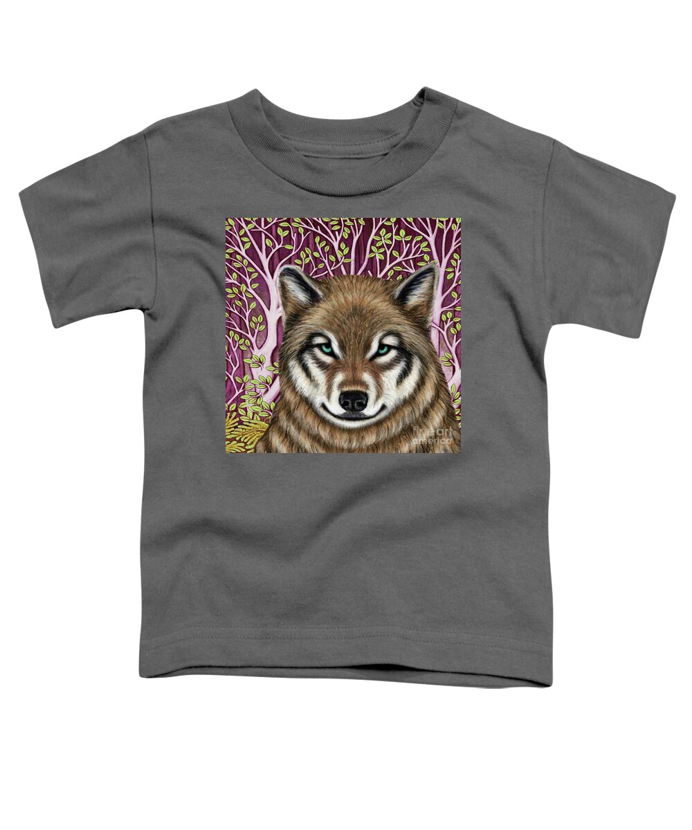 Wolf Toddler T-Shirt featuring the painting American Wolf Escapade by Amy E Fraser