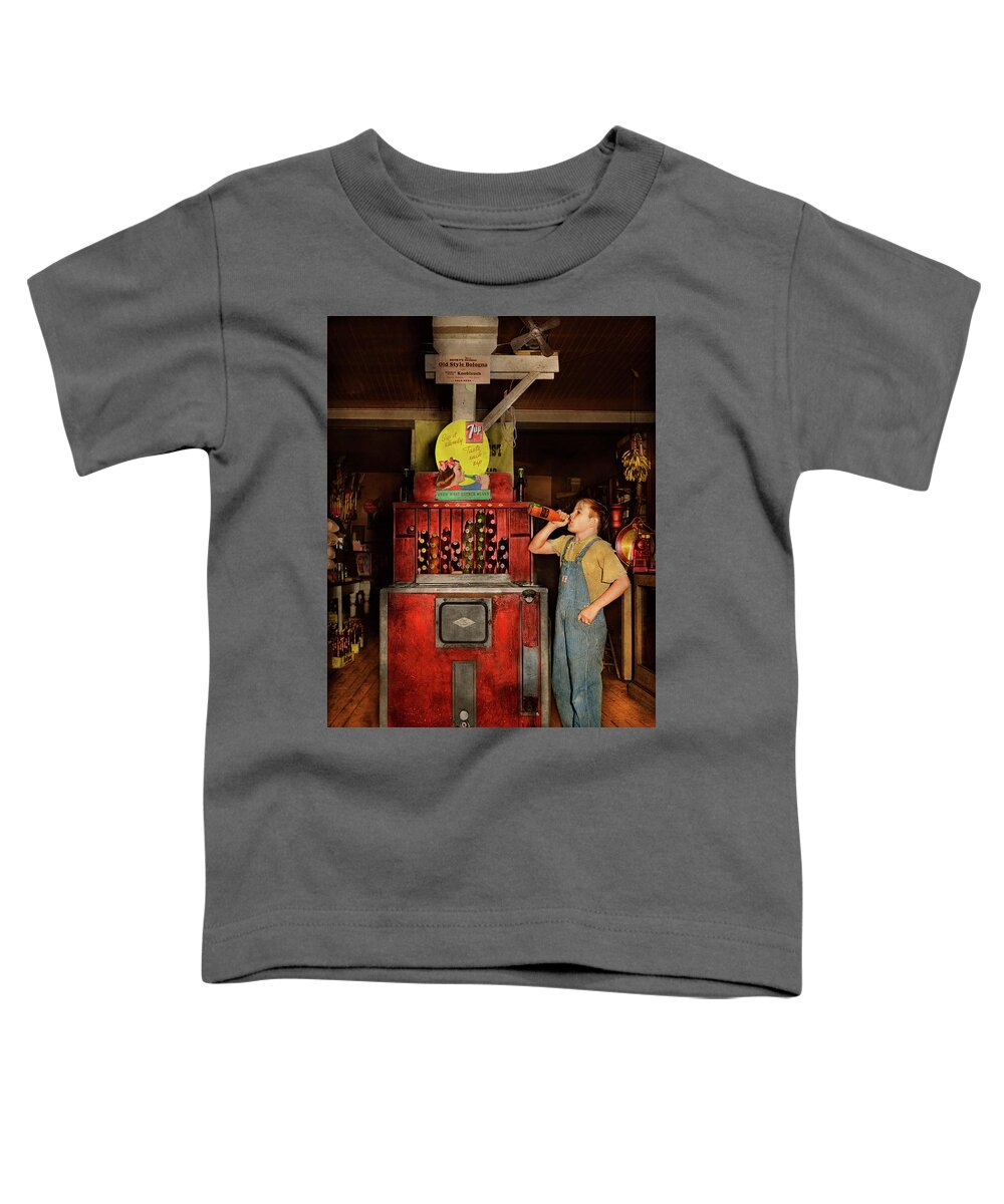 General Store Toddler T-Shirt featuring the photograph Americana - Soda - Sip it slowly 1939 by Mike Savad