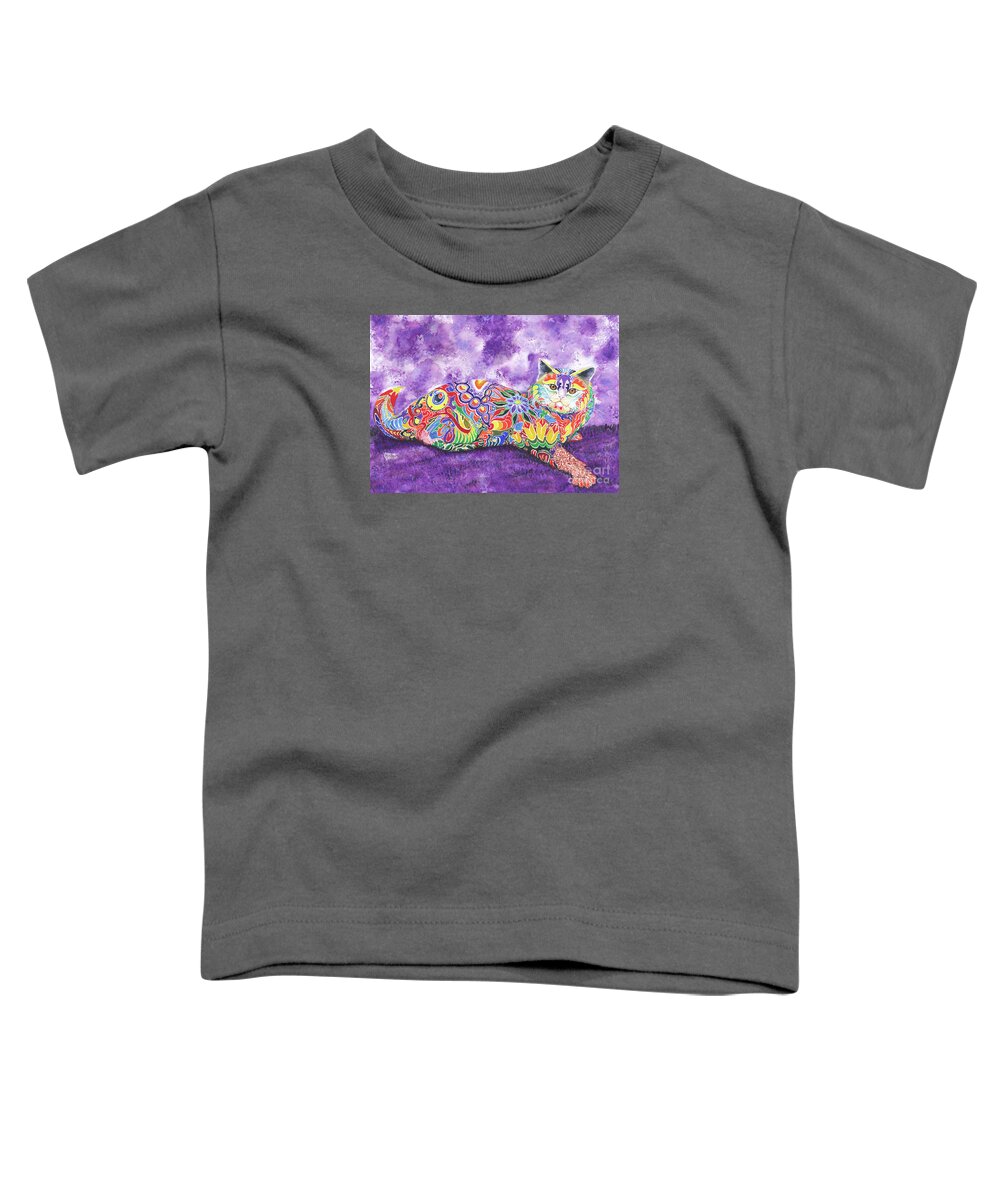 Watercolor Toddler T-Shirt featuring the painting Amusement Cat by Christina Serra