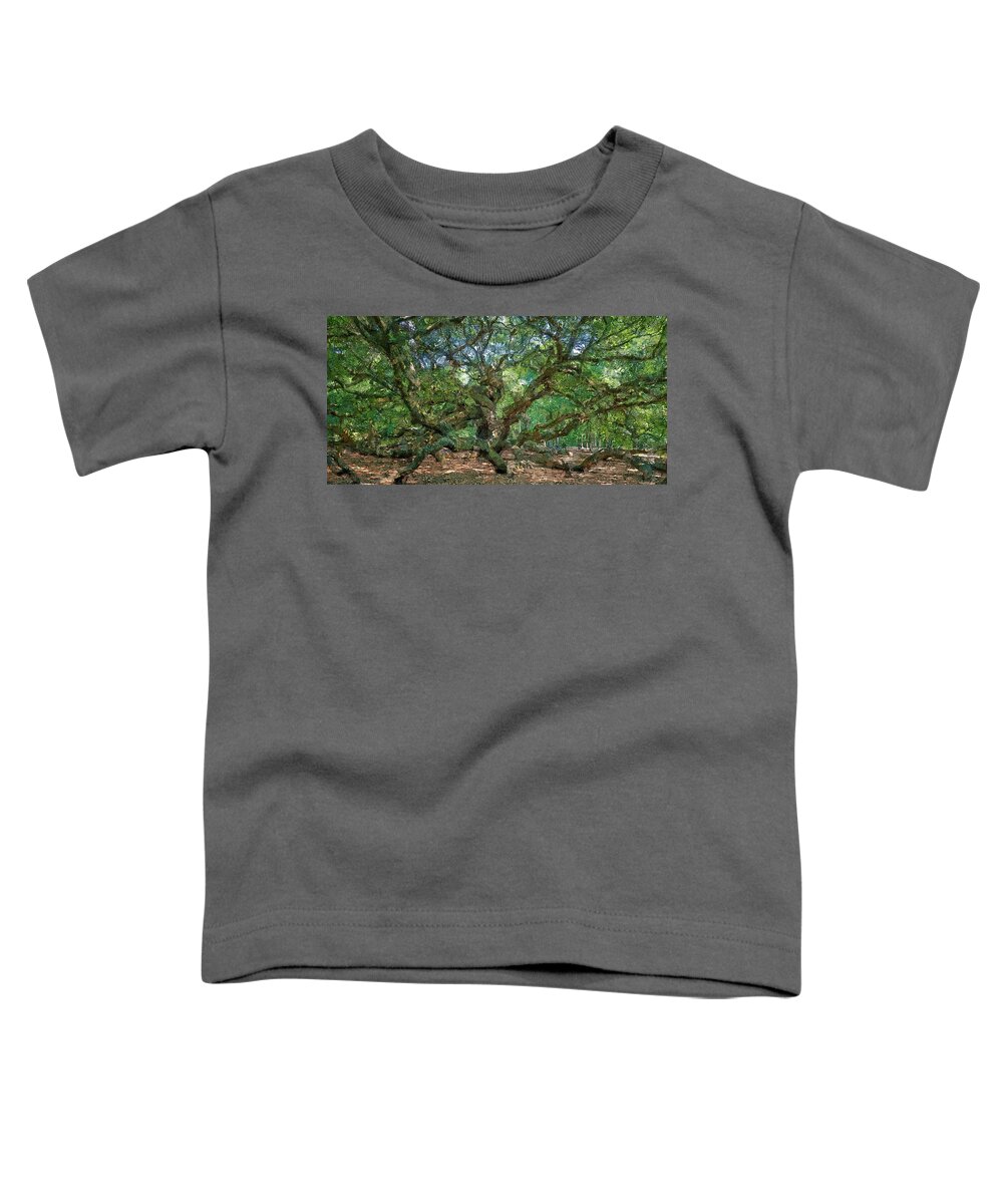 Angel Oak Wide Angle Toddler T-Shirt featuring the painting Angel Oak Panorama Painting by Dan Sproul
