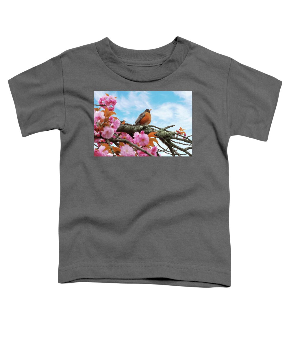 Spring Toddler T-Shirt featuring the photograph Animal - Bird - First robin of spring by Mike Savad