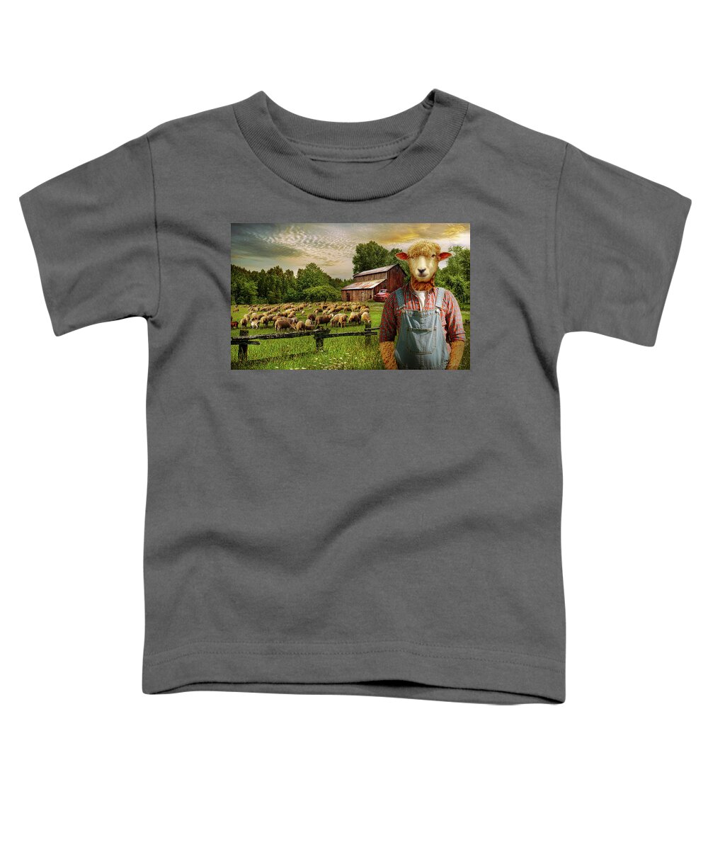 Sheep Toddler T-Shirt featuring the photograph Animal - Sheep - The sheep farmer by Mike Savad