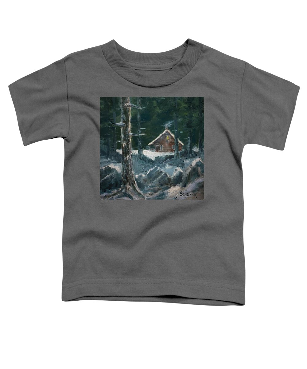 Cabin Toddler T-Shirt featuring the painting Another Cold Night by Robert Sankner
