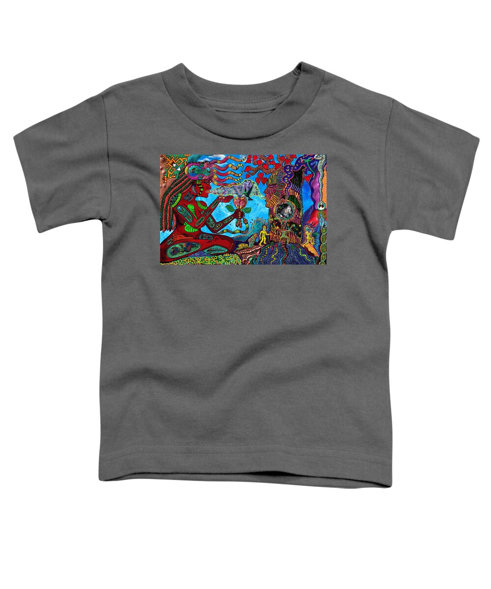 Visionary Toddler T-Shirt featuring the mixed media Aquarian Shamaness and The Tree Spirit by Myztico Campo