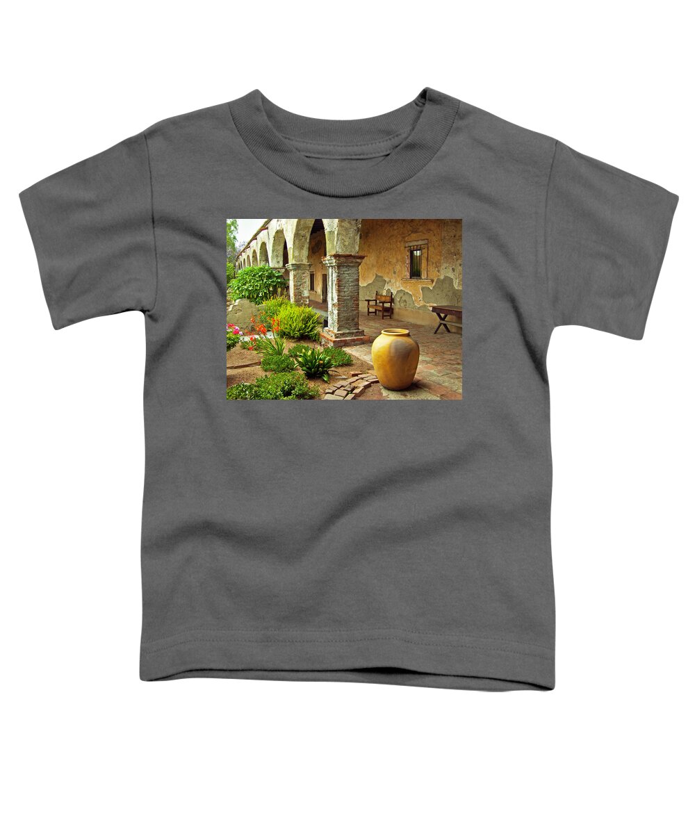 Mission San Juan Capistrano Toddler T-Shirt featuring the photograph Archways at Mission San Juan Capistrano, California by Denise Strahm