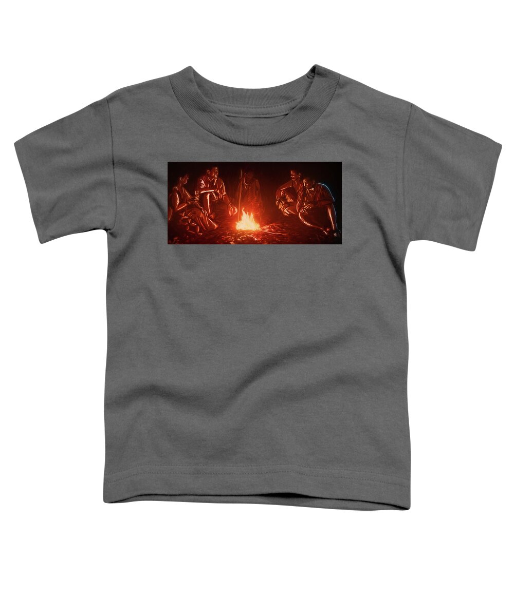 Fire Toddler T-Shirt featuring the digital art Art - Around the Campfire by Matthias Zegveld