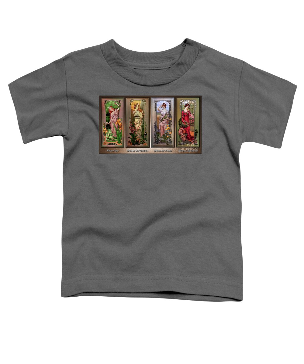 Young Lady Toddler T-Shirt featuring the painting Art Nouveau Flower Series by Elisabeth Sonrel Wall Art Decor by Rolando Burbon