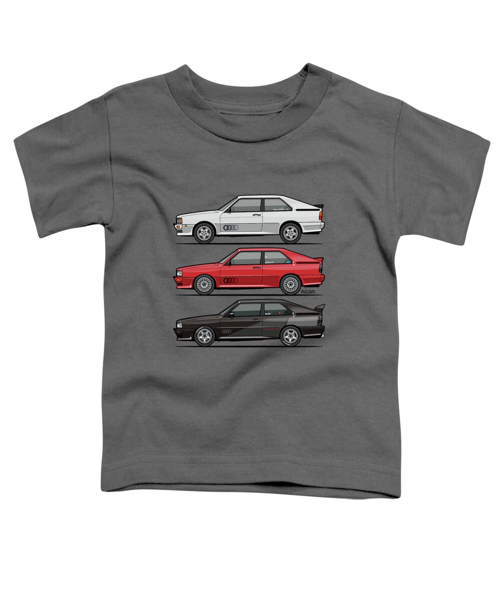 Four Rings Toddler T-Shirt featuring the digital art Audi B2 UrQuattro Trio by Tom Mayer II Monkey Crisis On Mars