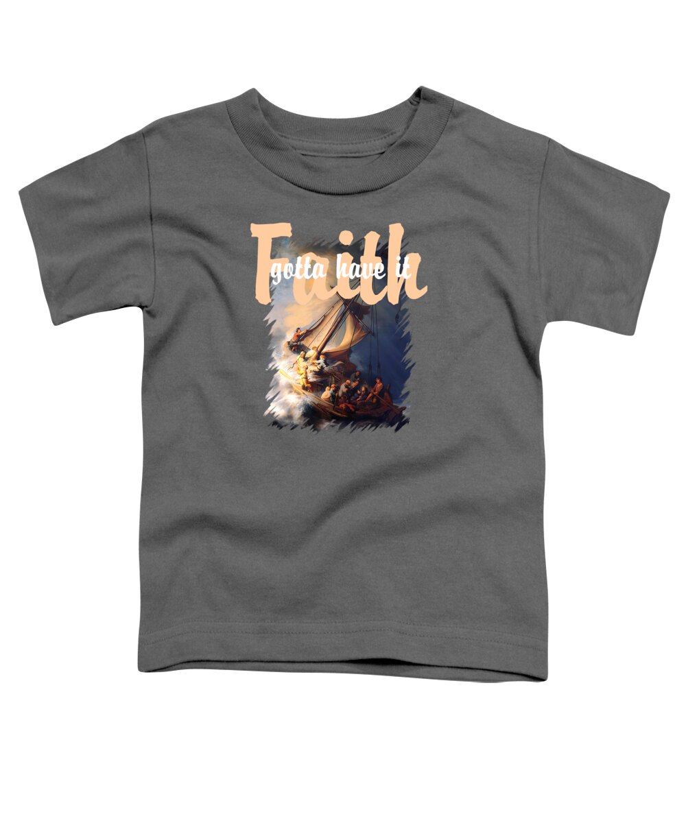 Jesus Toddler T-Shirt featuring the mixed media Jesus Calms the Storm by Rembrandt