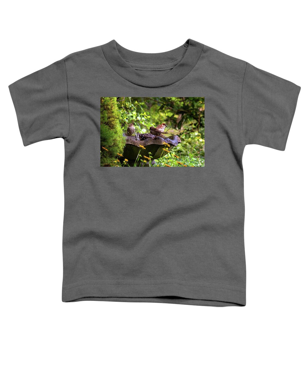Birds Toddler T-Shirt featuring the photograph At the Birdbath by Paul Giglia