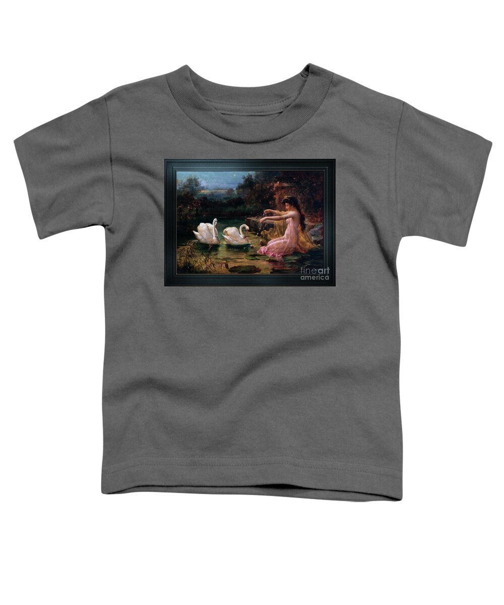 At The Swan Lake Toddler T-Shirt featuring the painting At The Swan Lake by Hans Zatzka by Rolando Burbon