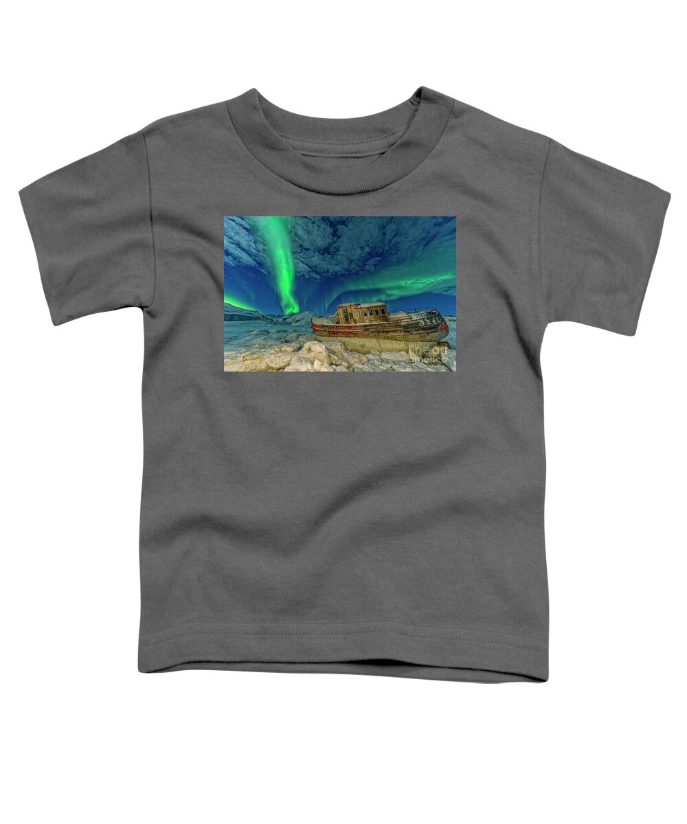 00648338 Toddler T-Shirt featuring the photograph Aurora Borealis and Boat by Shane P White