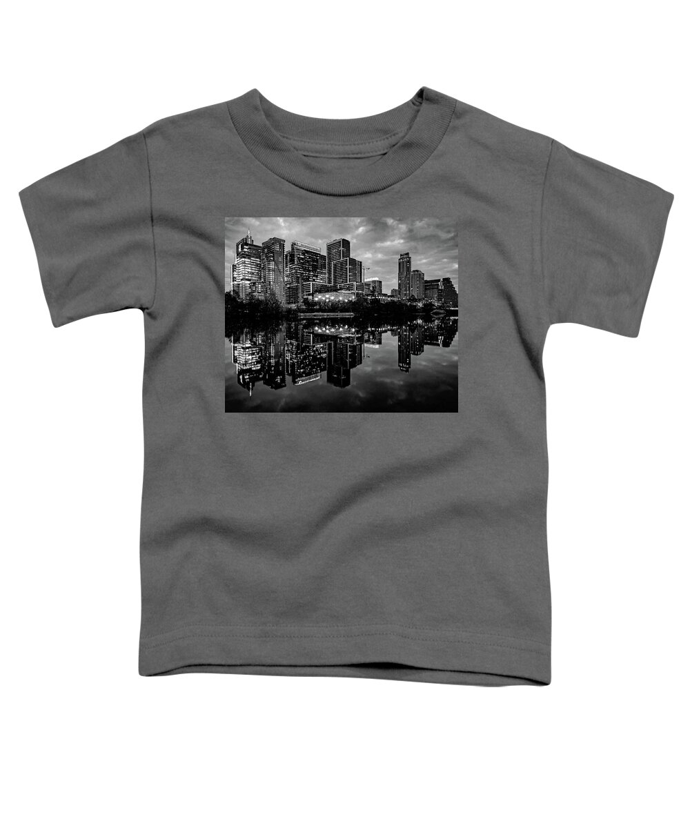 Austin Toddler T-Shirt featuring the photograph Austin City Lights Black and White by Jerry Connally