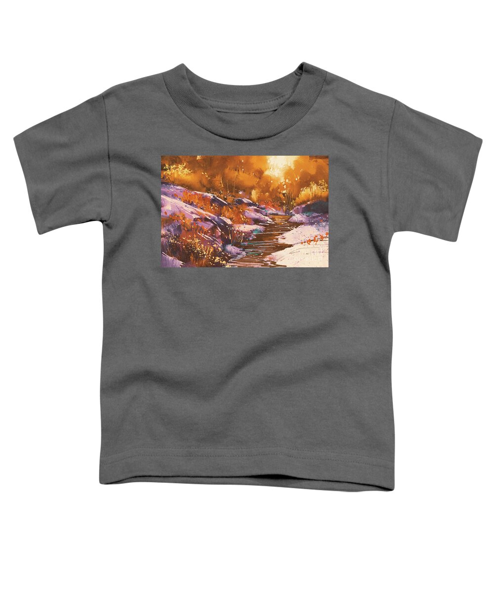 Abstract Toddler T-Shirt featuring the painting Autumn Creek by Tithi Luadthong