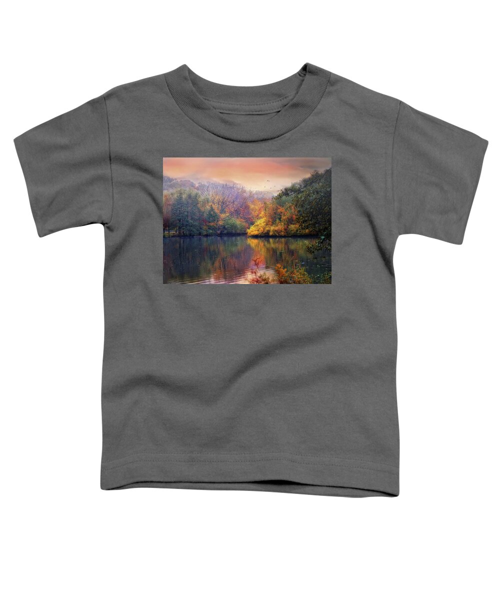 Autumn Toddler T-Shirt featuring the photograph Autumn on a Lake by Jessica Jenney
