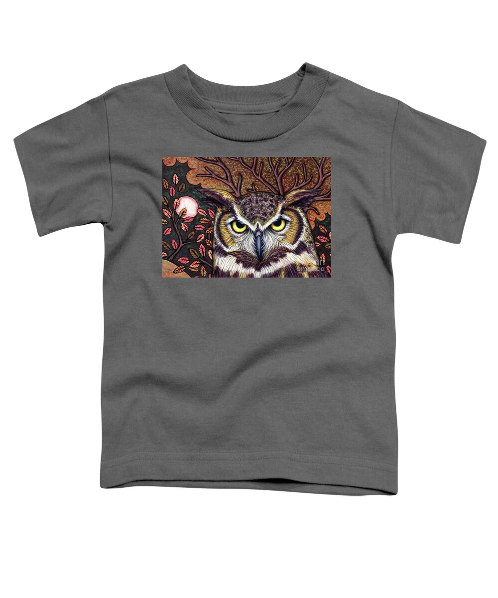 Owl Toddler T-Shirt featuring the painting Autumn Owl Moon by Amy E Fraser