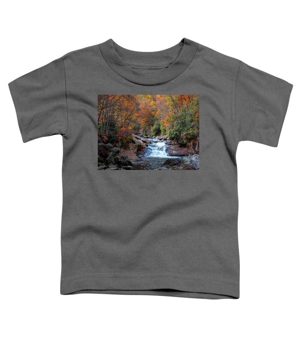 Cullasaja River Toddler T-Shirt featuring the photograph Autumn Rainbow On Cullasaja Falls by Dan Sproul