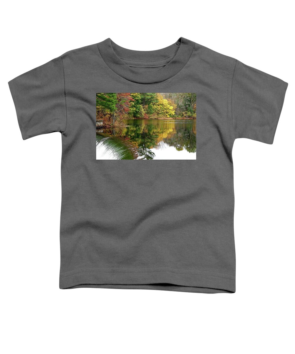 Autumn Toddler T-Shirt featuring the photograph Autumn Reflections at Natick Dam by Lyuba Filatova