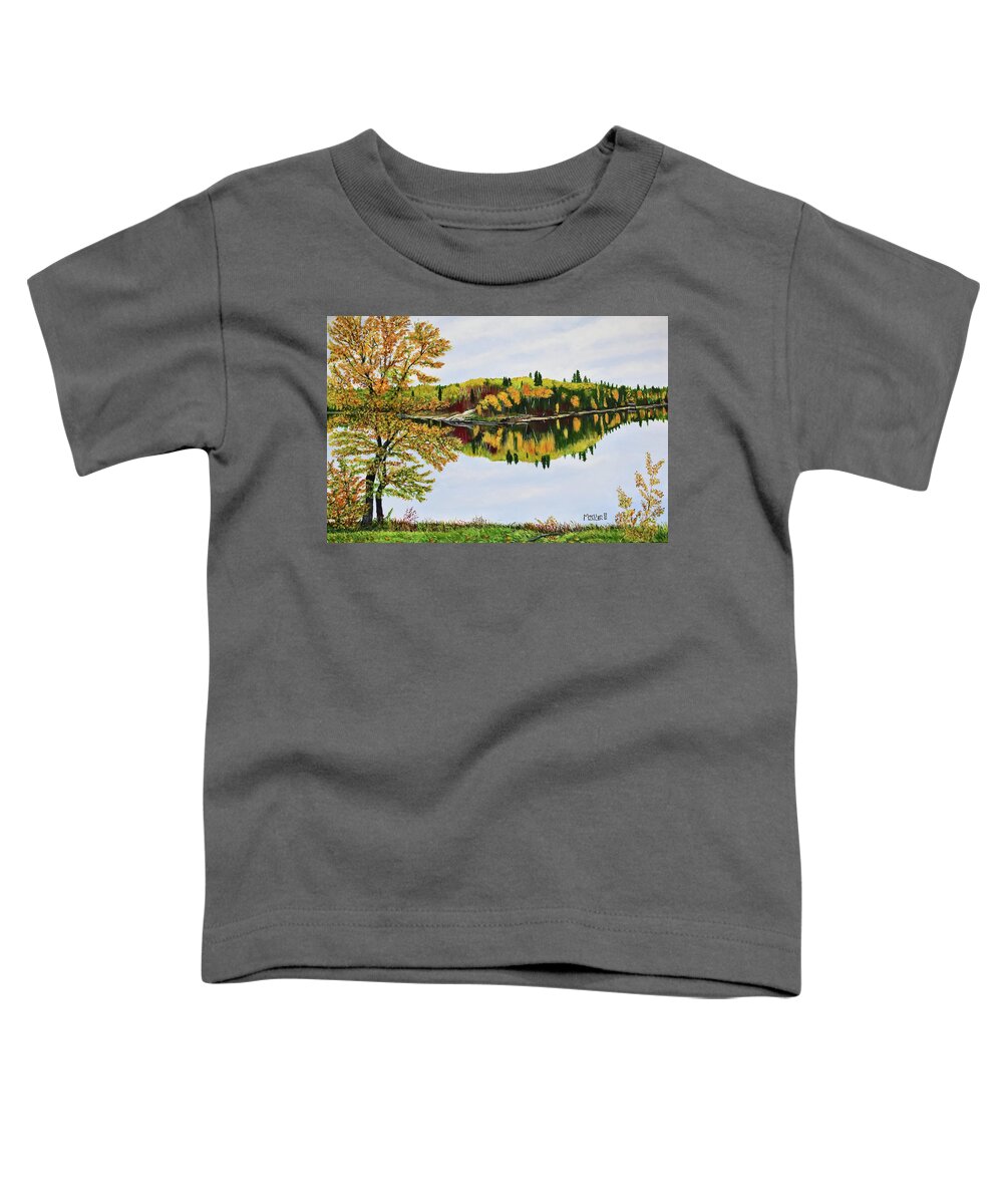 Manigotagan River Toddler T-Shirt featuring the painting Autumn River View by Marilyn McNish