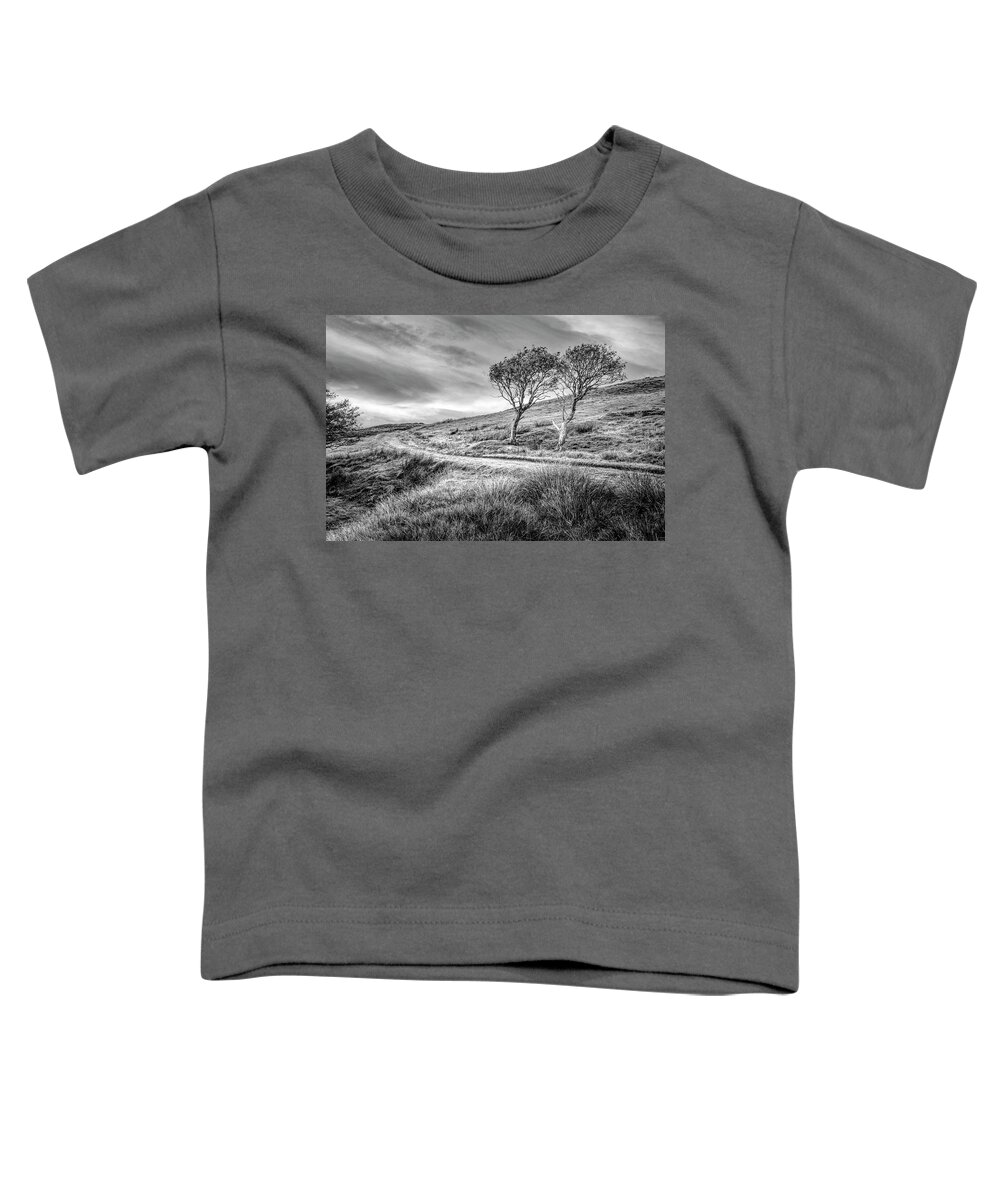 Clouds Toddler T-Shirt featuring the photograph Autumn Rowan Trees Black and White by Debra and Dave Vanderlaan