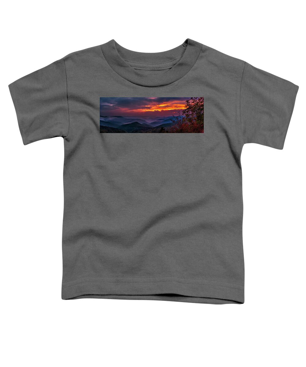 Autumn Toddler T-Shirt featuring the photograph Autumn Stormy Sunset Panorama by Dan Carmichael