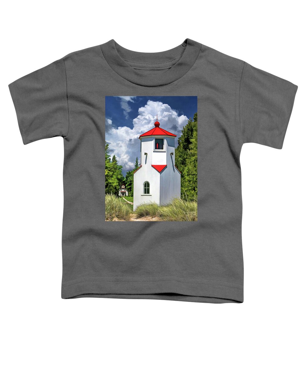 Door County Toddler T-Shirt featuring the painting Baileys Harbor Range Lights by Christopher Arndt