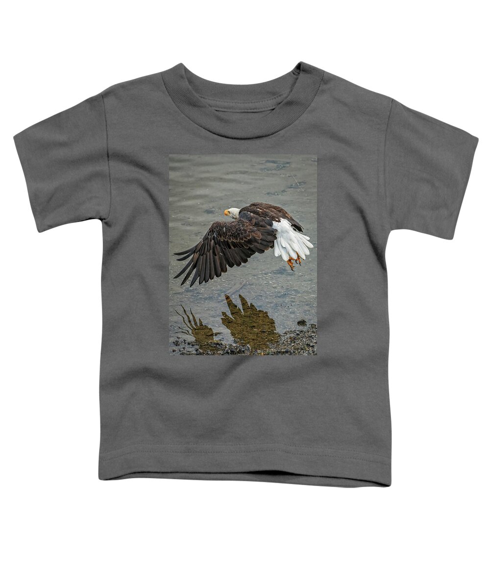 Brown Toddler T-Shirt featuring the photograph Bald Eagle Searching for Scraps by Robert J Wagner